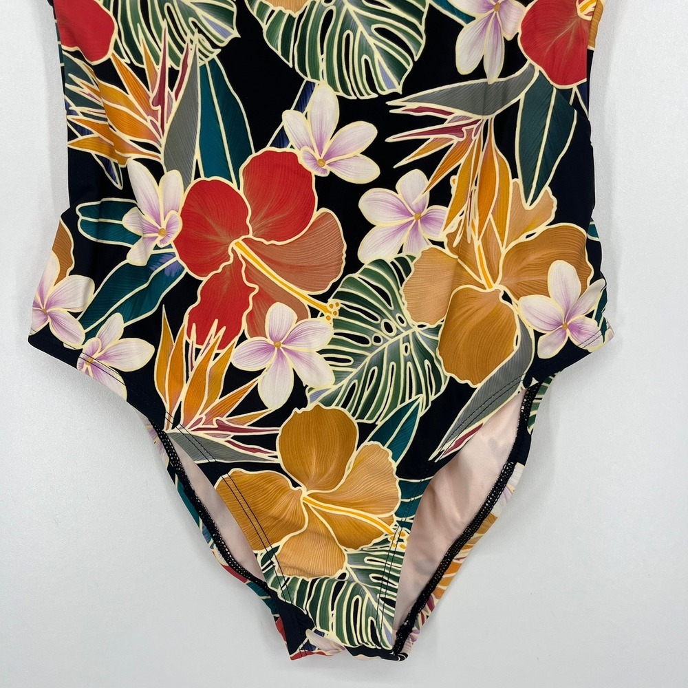 Hurley Womens Tropical Floral One Piece Swimsuit Black Multi Strappy Back Small - Picture 3 of 12
